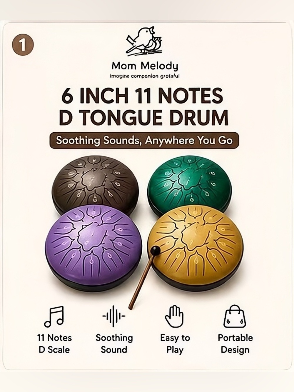 Gold Steel Tongue Drum 6" 11 Notes D Key | Meditation & Relaxing Sound Gift - Picture 11 of 11
